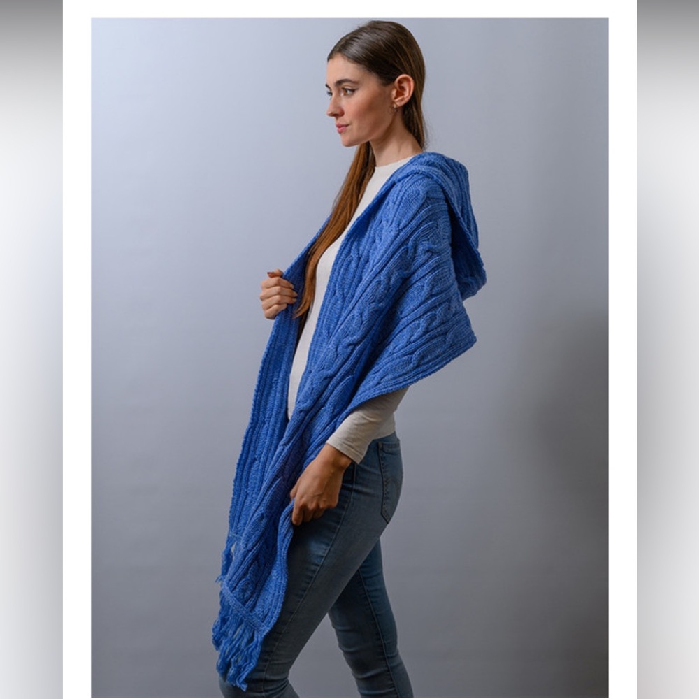 Aran sweater market 100% wool hooded scarf shawl wrap - Picture 11 of 11